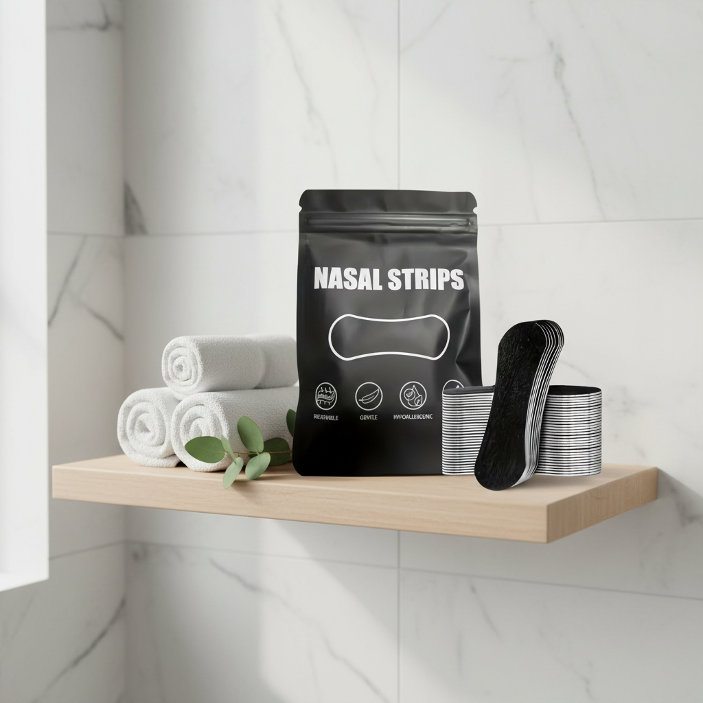 Nasal Strips on contemporary shelf in spa bathroom